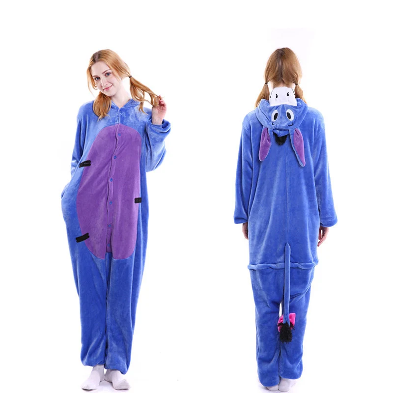 Adult Unisex Pajamas sets Cartoon flannel pijama Winter animal ladies pajamas Kigurumi warm hoode female sleepwear women pajamas - Цвет: donkey