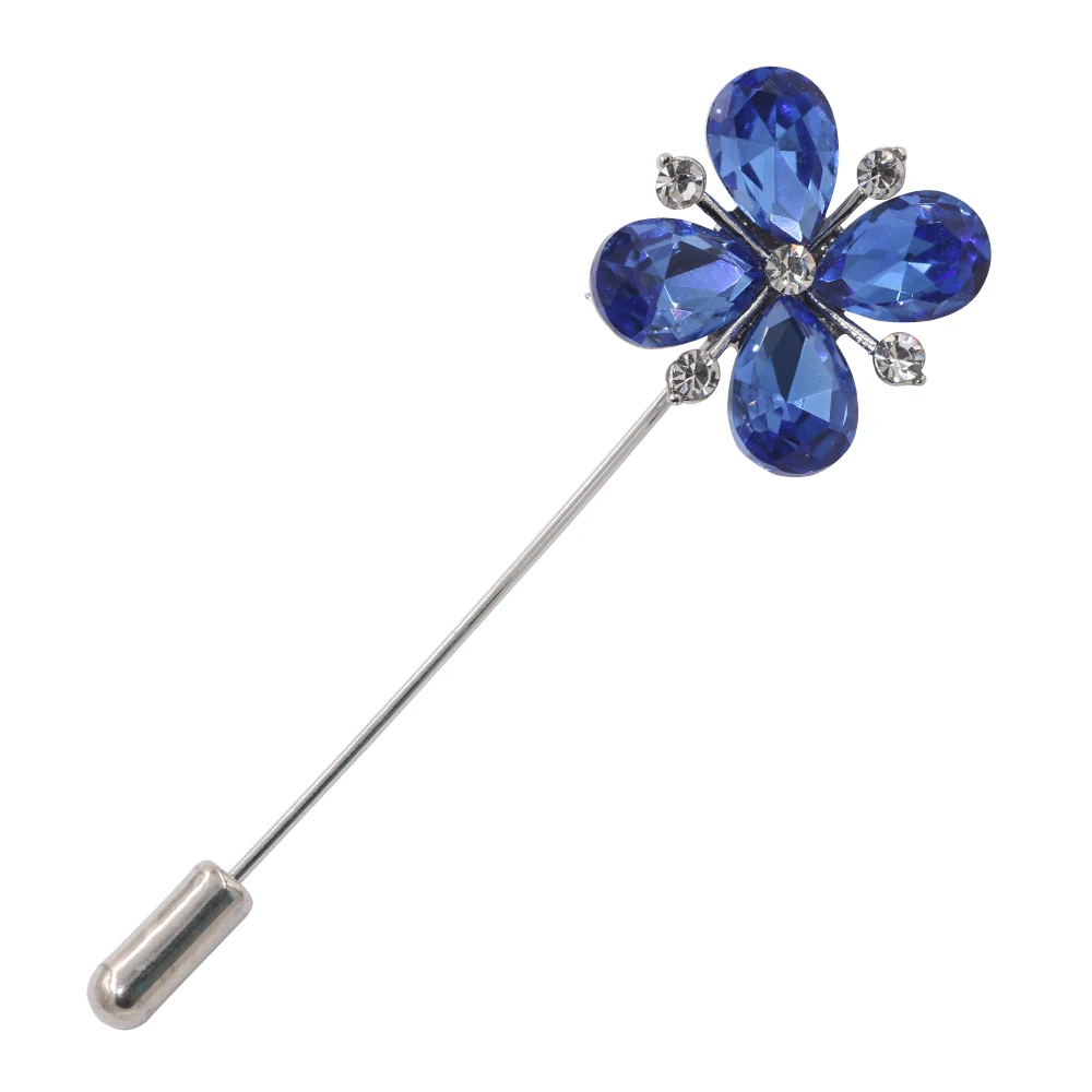 

PULATU Blue Crystal Flower Pin Brooch for Women Alloy Metal Brooch for Suit Arabic Scarf Accessories Fashion Jewelry Gift