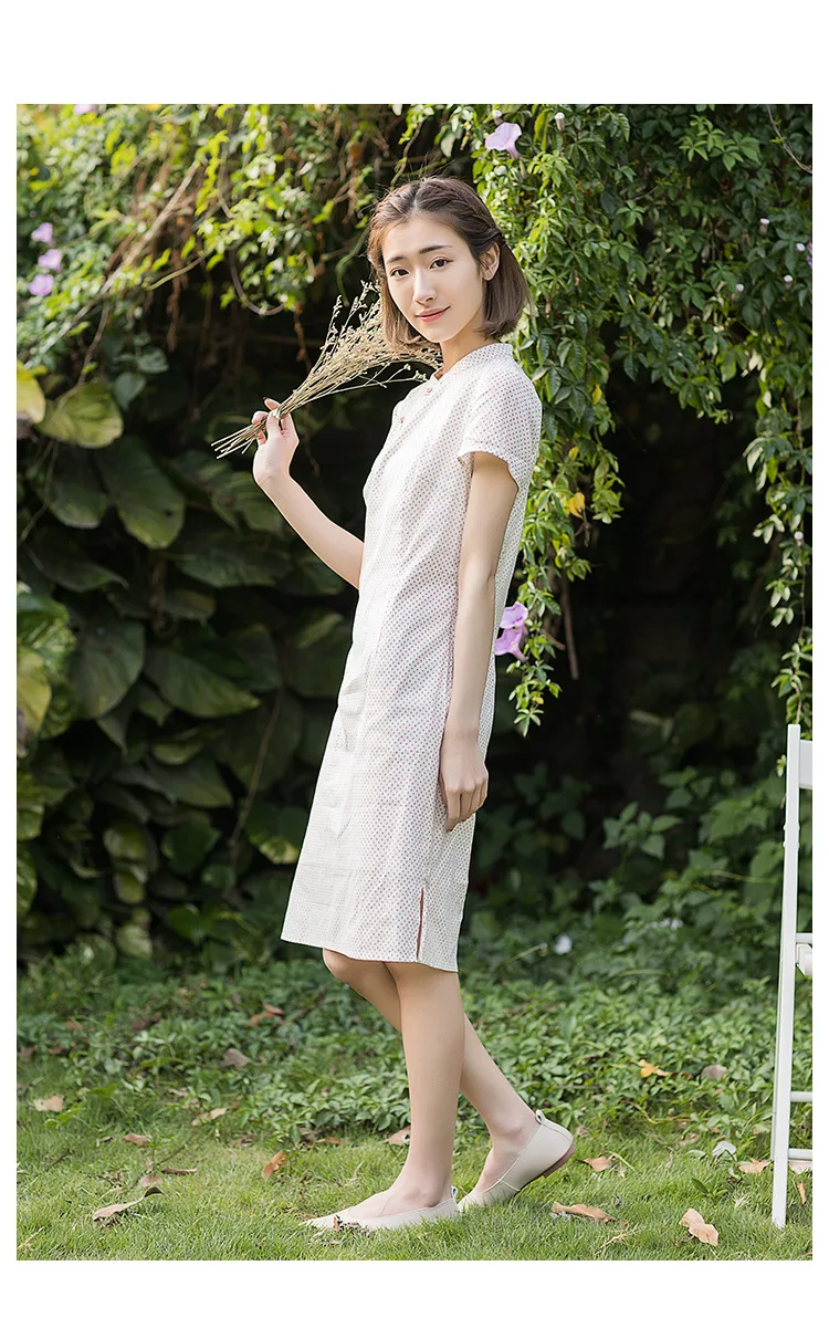 Новый летний ветер Республика Cheongsam Улучшенная ежедневно китайский Ретро плиты Кнопка волновой точки был тонкий платье Женский