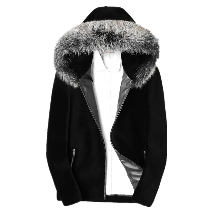 

Real Sheep Shearling Fur Coat Winter Jacket Men Real Fox Fur Collar Warm Outwear Mens 100% Wool Coats Chaqueta LSY088035 MY1607