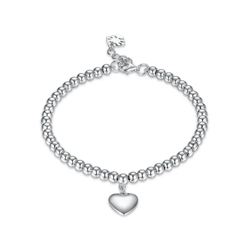 

Authentic 100% 925 Sterling Silver bracelet for women smooth love heart charms with solid ball beads link bracelet femme 2018