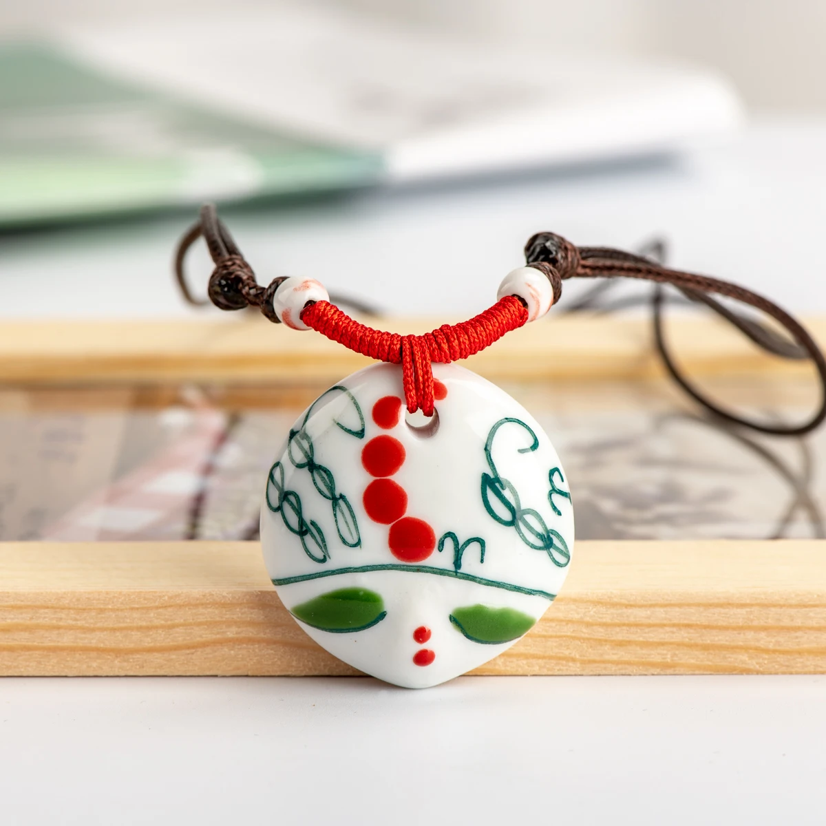 Китай керамические девушки лицо Кулон Ретро стиль artware винтажные керамические бусины женские ожерелья# IY374