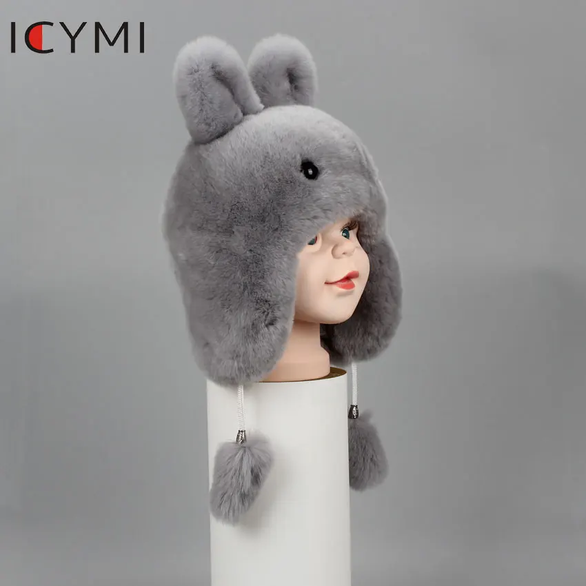 ICYMI/Новая русская меховая шапка, зимняя шапка для мальчиков и девочек с настоящим кроличьим мехом, Детские теплые наушники, теплые меховые шапки-бомберы с кролик с большими ушами, меховые шапки