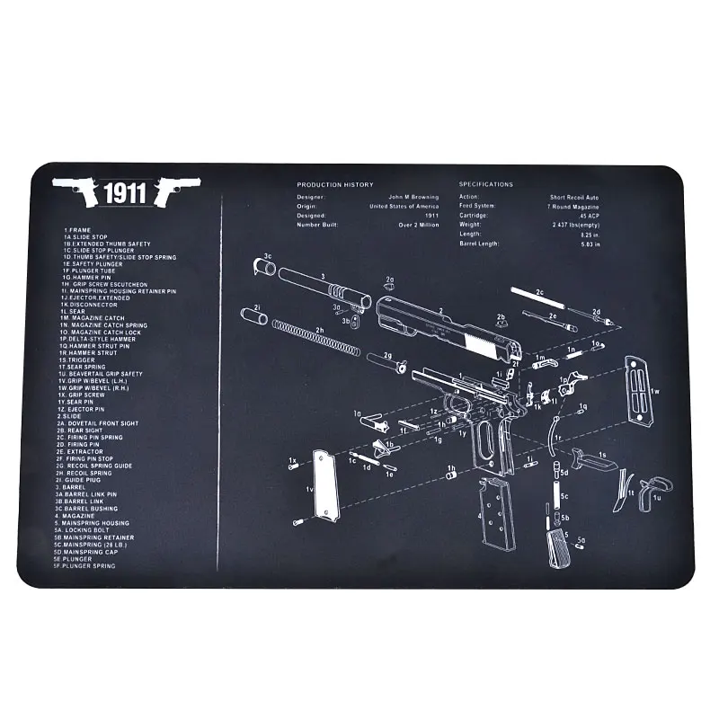 

Tactical Gun Cleaning Bench Mat Rubber Carpet Waterproof Non-Slip Cleaning Mat With Diagram Parts And Instructions GL P226 1911