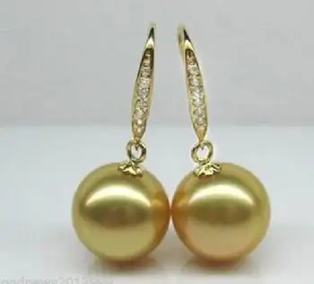 

free shipping >>>>noble jewelry HOT Huge AAAA+ 11-12mm Golden South Sea Pearl Earring 925 Sliver Hook