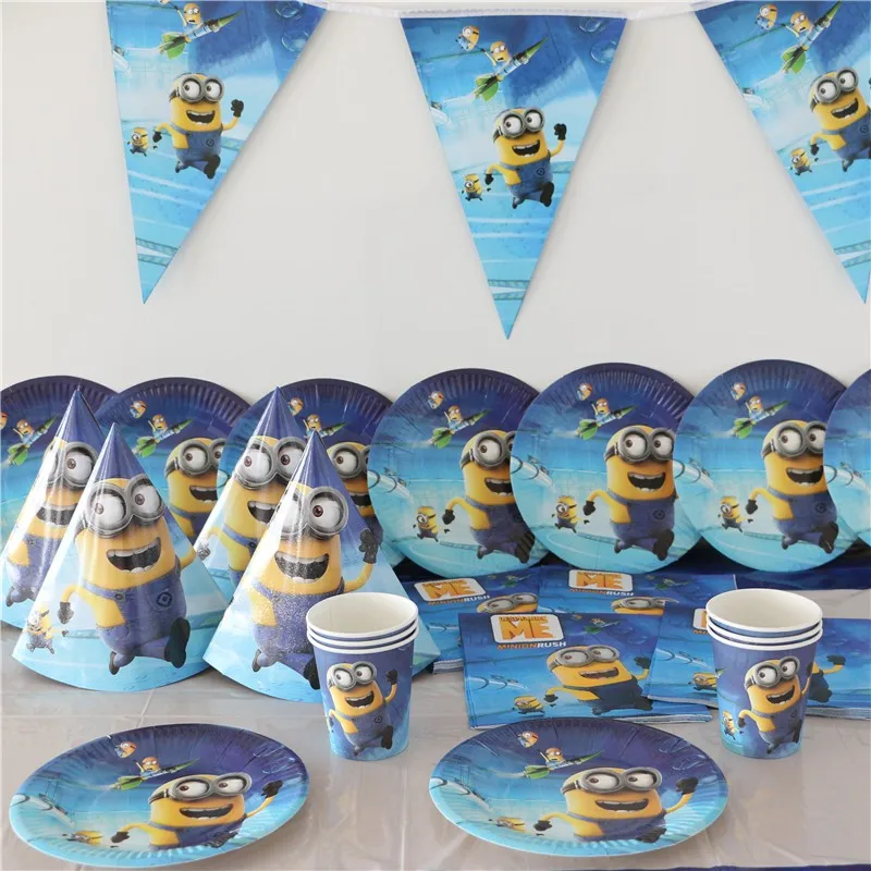 

For 12People Minions Disposable Party Set Birthday Decorations Kids Boy Baby Shower Cup Plate Napkins Tablecover Tableware 58pcs