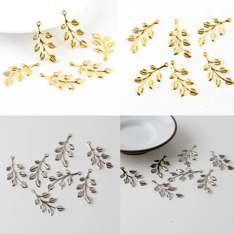 40Pcs Leaves Filigree Wraps Connectors Charm Pendant Metal Crafts Connector for Jewelry Making DIY Accessories