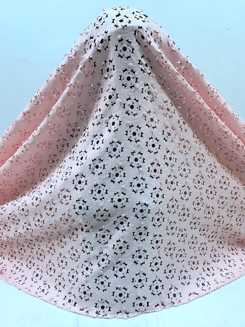 

new African laser cut lace fabric with beads and stones high quality mesh embroidery fabric for women dress 5 yards /lot SAE0074