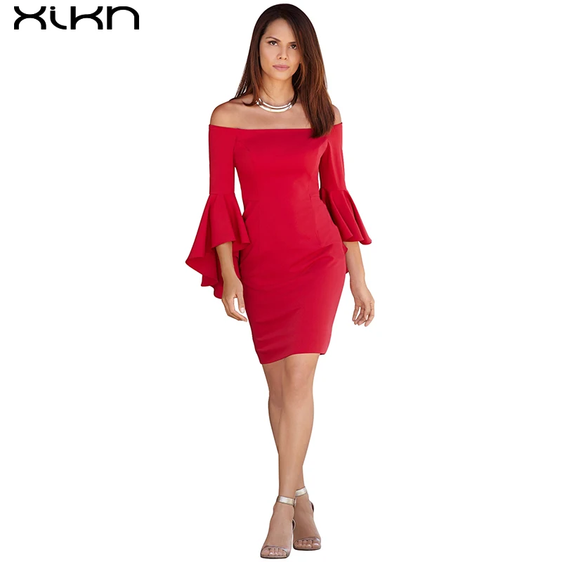 

Butterfly Sleeve Office Dess Women Strapless Sheath 2017 Spring Summer Dresses Half Sleeve Casual Women Clothes AA356