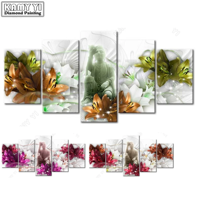 

DIY 5D Full Round/Square Diamond Embroidery Diamond Painting Cross-stitch Buddha Rhinestone Mosaic Golden Flowers New Year Gifts