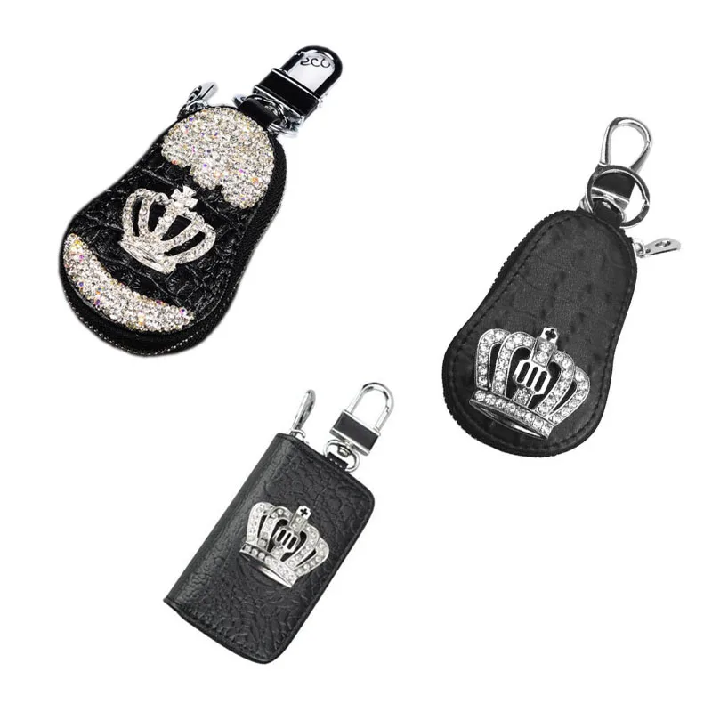 

Diamond Crown Car Key Bag Set Unisex Universal Crocodile Pattern Zipper Keychain Organizer Car Interior Supplies Car Key Bag