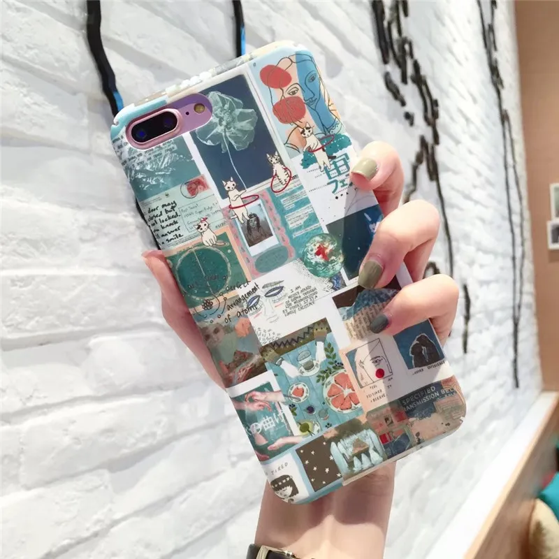 

Graffiti Cute Cat Matte PC Hard Phone Case For iPhone 7 Plus case Plastic Cover For coque iPhone X 8 8 plus 7 7 plus 6s plus