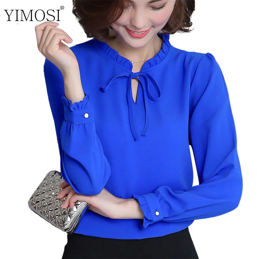 Youth Spring&Autumn Print Collar Slim Chiffon Shirt Women