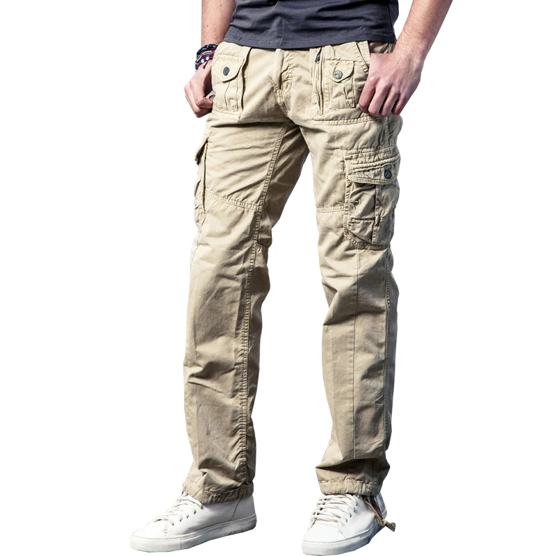  Drop shipping New Arivals Multi-Pockets Solid Mens Cargo Pants Military Loose Long Trousers 29-40 J