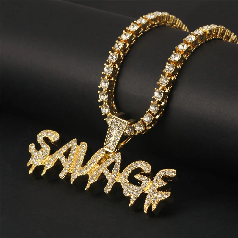 Bling Savage ожерелье с надписью и кулоном блестящая цепочка со льдом теннисной