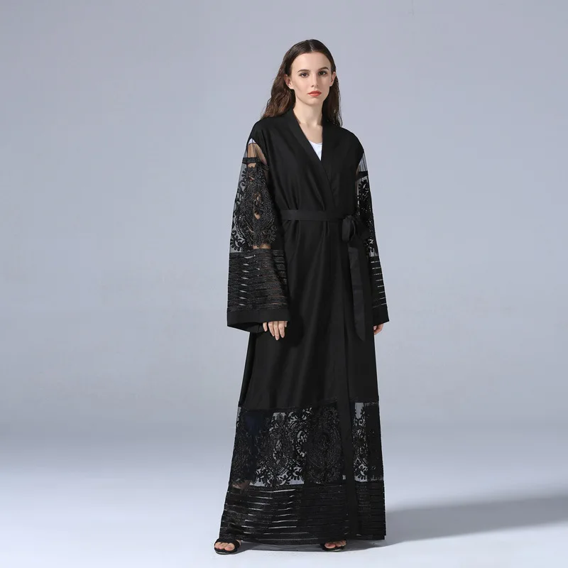 

Fashion Islamic Muslim Pattern Maxi Dress embroidery mesh Cardigan Robes Abaya Turkish Instant Hijab Vestidos Kaftan Style
