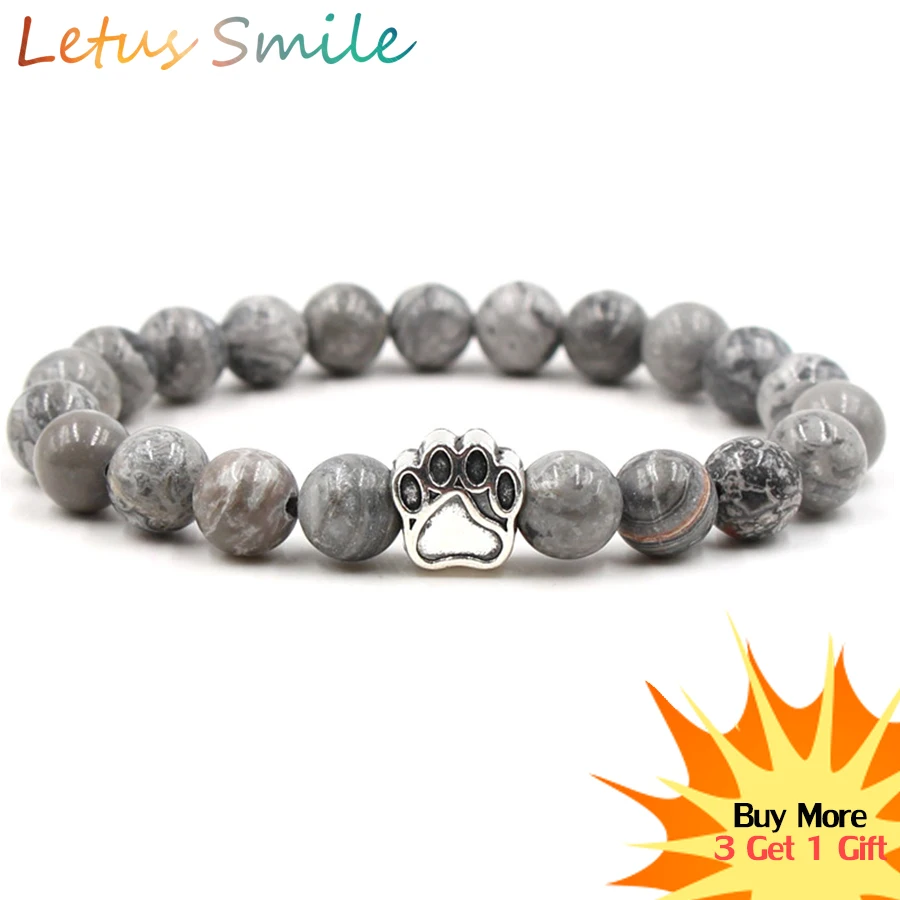 

Vintage Dog Claw Bracelets Women Map Stone Beaded Bracelet Nature Semi-precious Stone Loyalty Love Jewelry Gift Braslet Pulseras