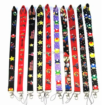 

fast shipping 500 Pcs /Wholesale lot Mix Super Ma rio Necklace Strap Lanyards Cell Phone PDA Key ID Strap Charms