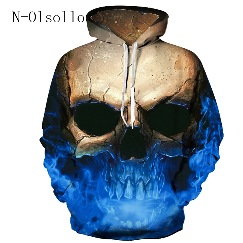 

N-olsollo Harajuku Blue Skull 3D Women Sweatshirts Sudaderas 2018 New Fashion Gothic Hoodies Polyester/Spandex Hooded Pullovers