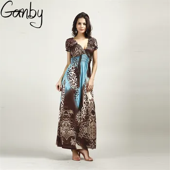 

Ganby 2017 hot summer plus size vacation Bohemia dress leopard print V collar maxi dress backless sexy beach dress vestidos