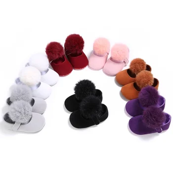 

Infant Baby Girl Shoes Toddler Pre-walkers Princess Hair Ball Crib Shoes 0-18M Bebe Shoes