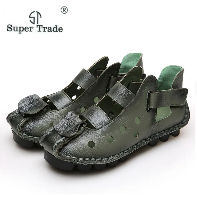  New Personality National Wind Retro Handmade Leather Sandals Female Literary Head Skin Baotou Hole Women Sandals Leather Shoes