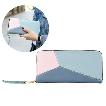 

Patchwork PU Leather Women Wallet Elegant Long Zipper Purse Wristband Female Purse Soft OH66