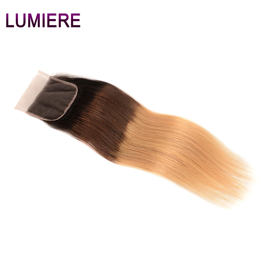 Lumiere Hair Ombre Peruvian Straight 4*4 Lace Closure Human Hair T1B/4/27 Non Remy Hair Closure baby hair 8-20 Inch 150% density