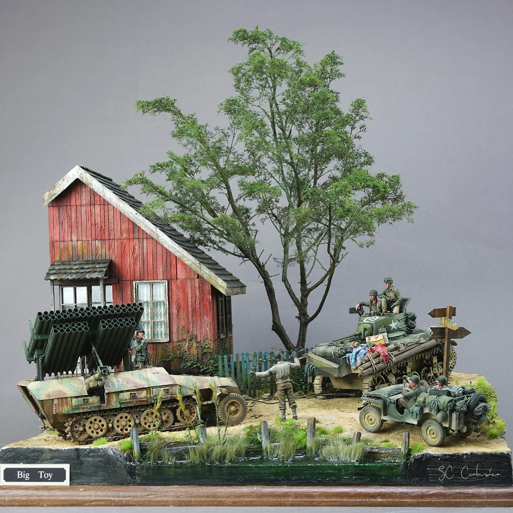 1/35 масштаб Второй мировой войны солдат деревянная кабина разрушенный угловой военный дом модель макета DIY