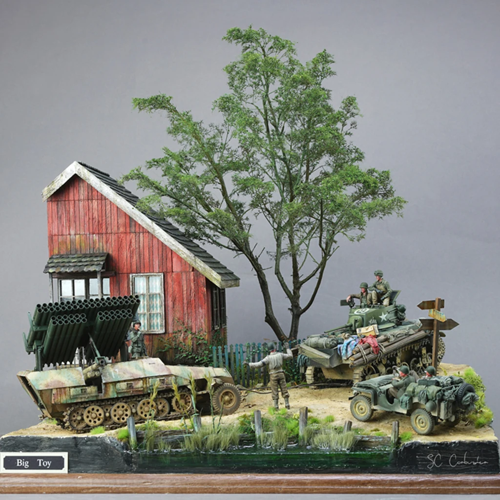 1/35 Scale WWII Soldier Wood Cabin Ruined Corner War House Model Layout DIY