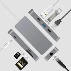 Тип usb C Hub Многофункциональный линии передачи данных Тип-C передачи HDMI/USB3.0/Сеть Порты и разъёмы/SD/TF адаптер Семь Порты и разъёмы #1