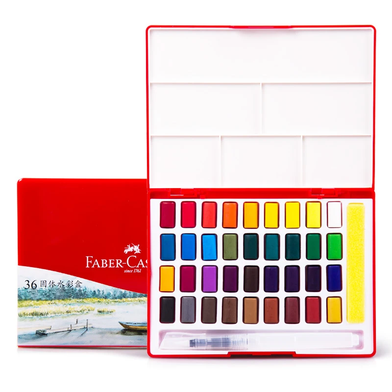 FABER CASTELL Solid Color 24/36/48 Color Transparent Beginner Portable Watercolor Hand-painted Set