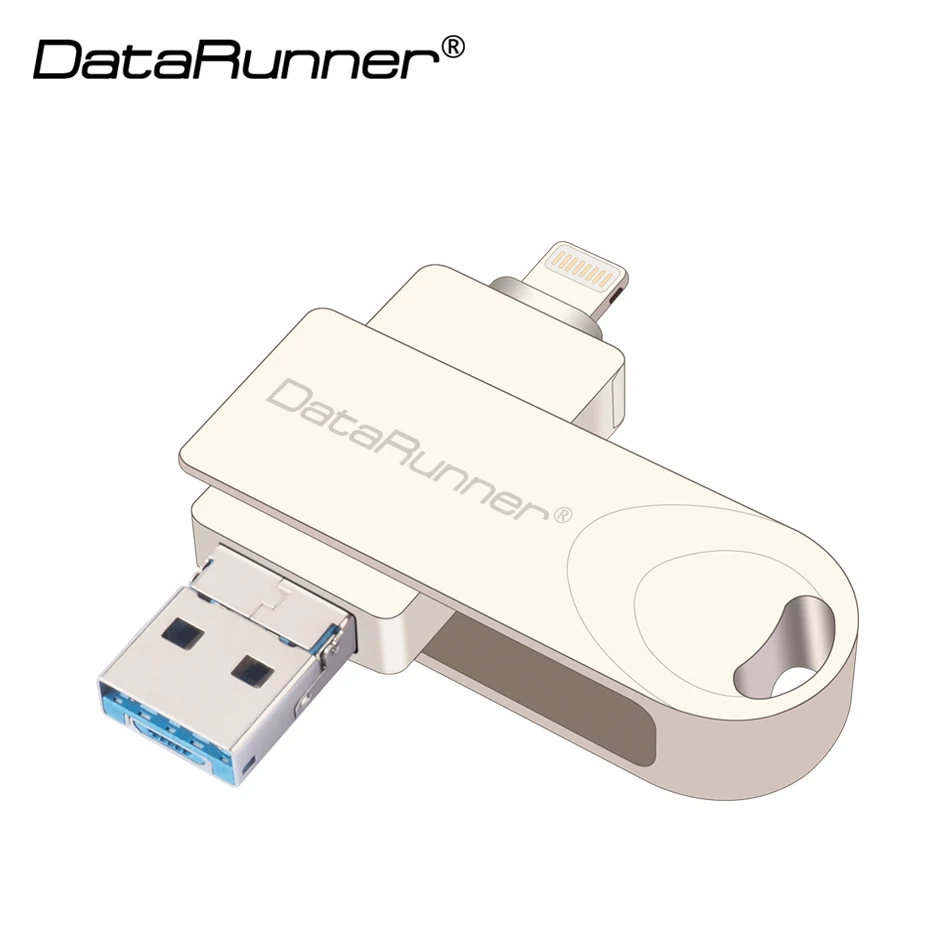 DataRunner вращение USB флеш-накопитель портативный флэш-накопитель 16 ГБ 32 ГБ 64 Гб 128 ГБ USB флешка 3,0 Флешка 3 в 1 микро USB флеш-диск - Цвет: Серебристый