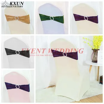 

12 Colors Sequin Lycra Chair Band Spandex Chair Cover Sash Tie For Event Wedding Decoration