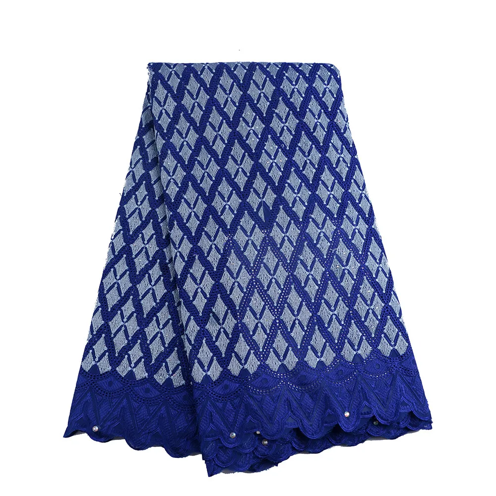 

HFX 2018 Latest Blue Embroidered Cotton Lace French Stones Swiss Voile Lace Fabric/High Quality African Fabric X191-2