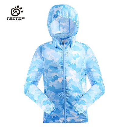 TECTOP/для прогулок, Детские камуфляжные куртки с капюшоном для мальчиков и девочек, ультралегкое ультратонкое дышащее быстросохнущее пальто - Цвет: blue 81123
