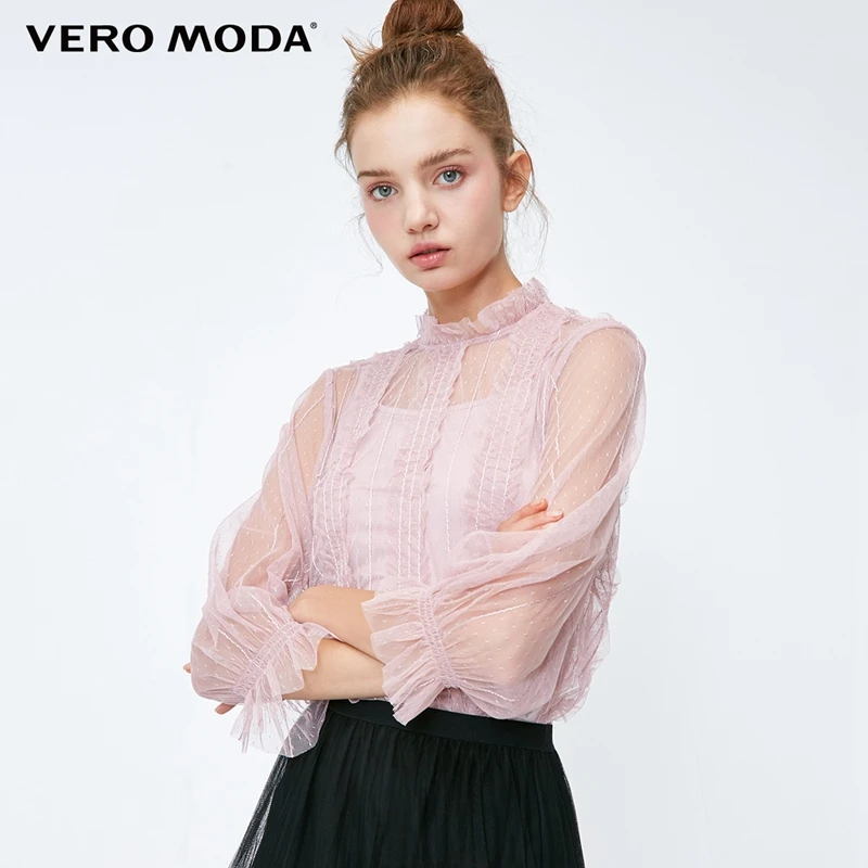

Vero Moda 2019 New Gauzy Paillette O-neck 3/4 Sleeves Mesh Tops|318330519