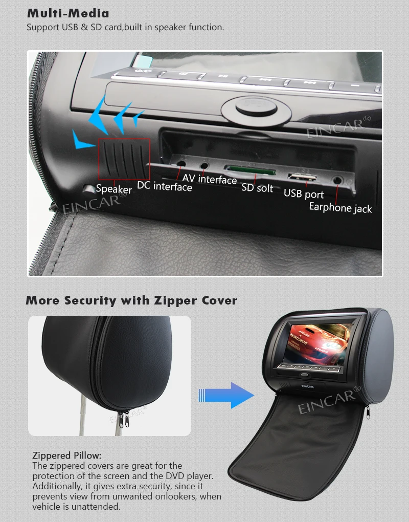 Подголовник; видео-плеер ЖК-монитор двойной экран dvd-плеер для автомобиля с двухканальным беспроводным ИК-гарнитурами EinCar подушка автомобиль