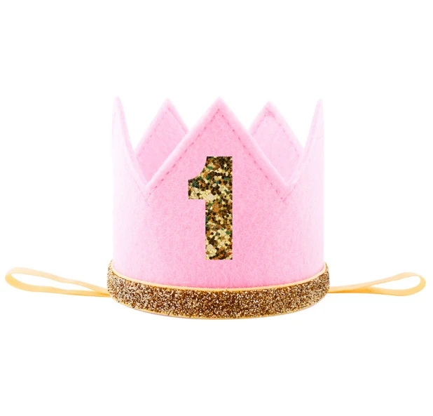 Корона на первый день рождения для мальчиков и девочек, розовая, желтая, серая, фиолетовая, белая шапка на 1, 1, 2, 3 года, Детская повязка на голову - Цвет: Pink 1