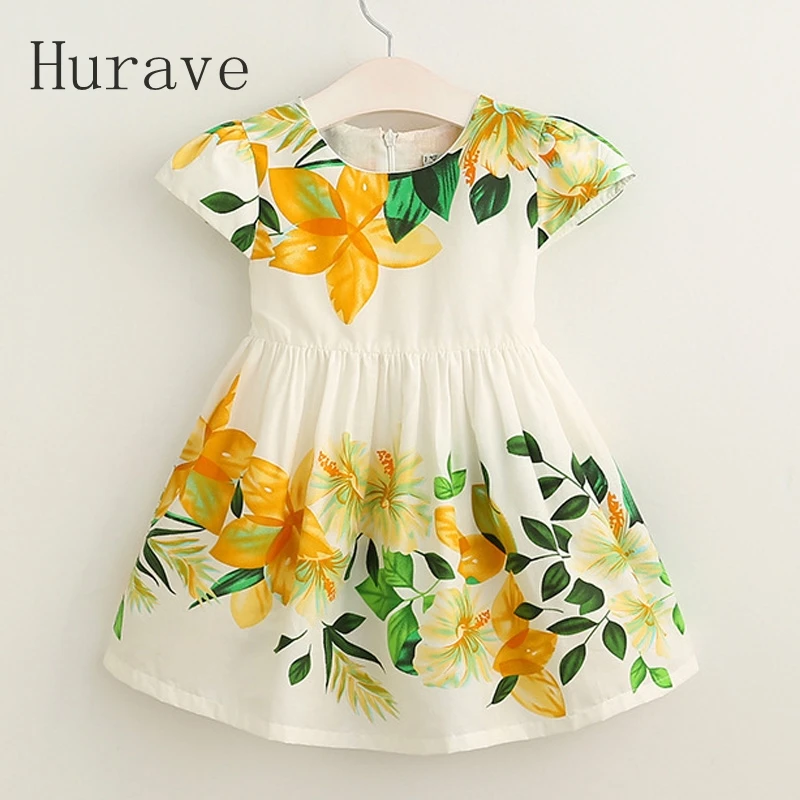 

Hurave European style Summer 2017 children dress for kids floral print dress girls fly sleeve princess vestidos robe fille
