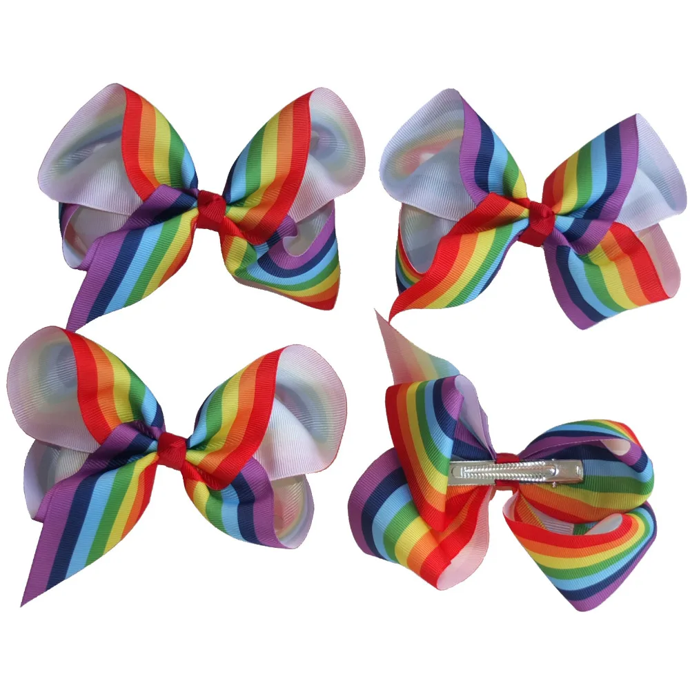 4 PCS 6 inch Rainbow Hair bow With Alligator Clips Hairgrips Boutique