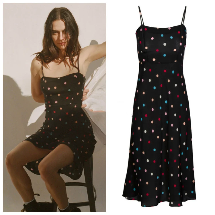 

Limited Silk 100% Colorful Polka Dot Printed Spaghetti Strap Midi Dress - Women/Female 2018 New Stylish High Quality Print Dress