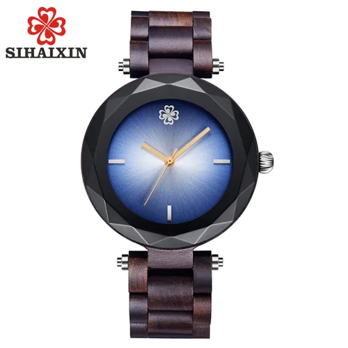 SIHAIXIN драгоценный камень натурального бамбукового дерева женские наручные часы Топ люкс Дамы торговая марка кварцевых часов как электронные часы рождественские подарки - Цвет: blue