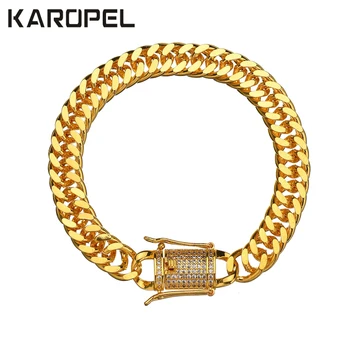 

Karopel Iced Zircon Cuban Chain Bracelet AAA CZ Golden Men's Hip Hop Miami Cuban Link Bracelet Micro Pave Cubic Zircon Clasp