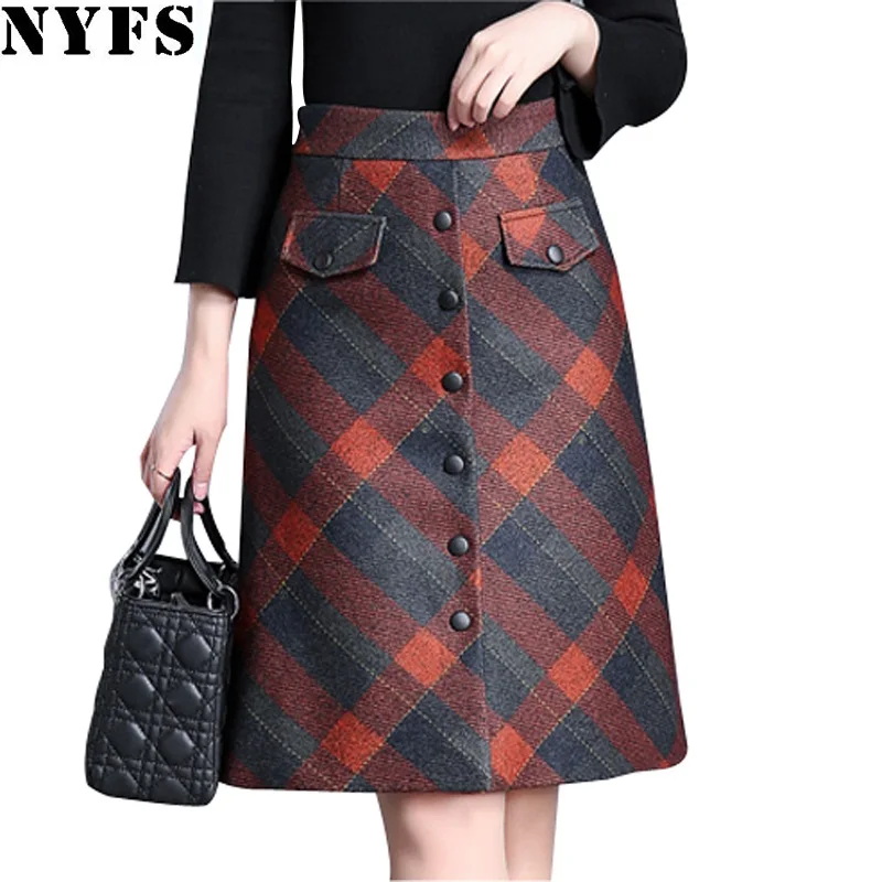 

NYFS 2019 New Autumn Winter woolen Plaid Skirts Fashion PLaid Hip skirt Women Slim Office Skirt Faldas Mujer Saias