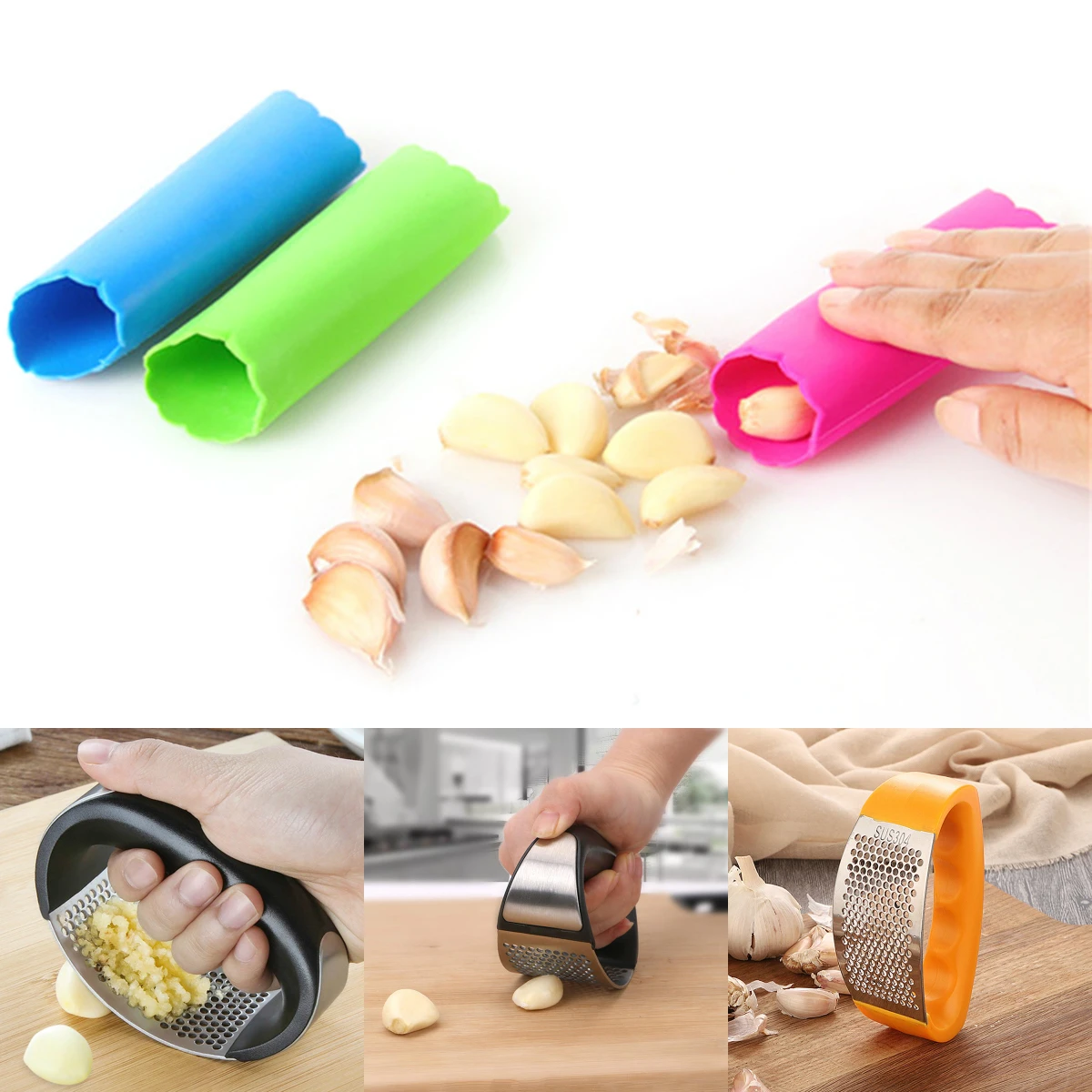 Creative Hand Press Garlic Tools Stainless Steel Ginger Garlic Chopper Crusher Metal Garlic Press Cutter Kitchen Cooking Gadgets