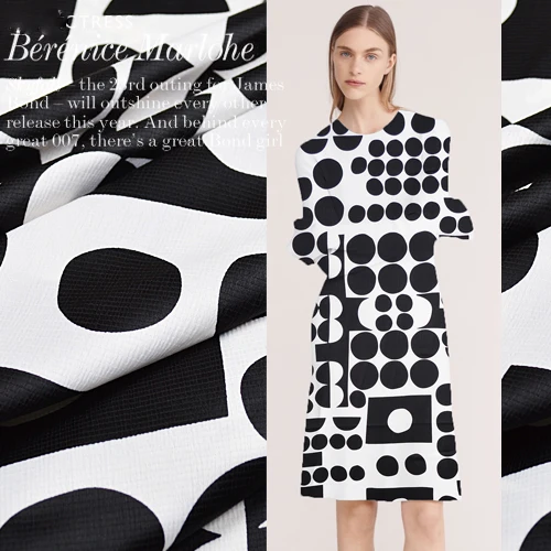 

2017 new black and white geometric circle color fabric surface Kuanduan thin Chiffon sling summer yarn satin fabric design