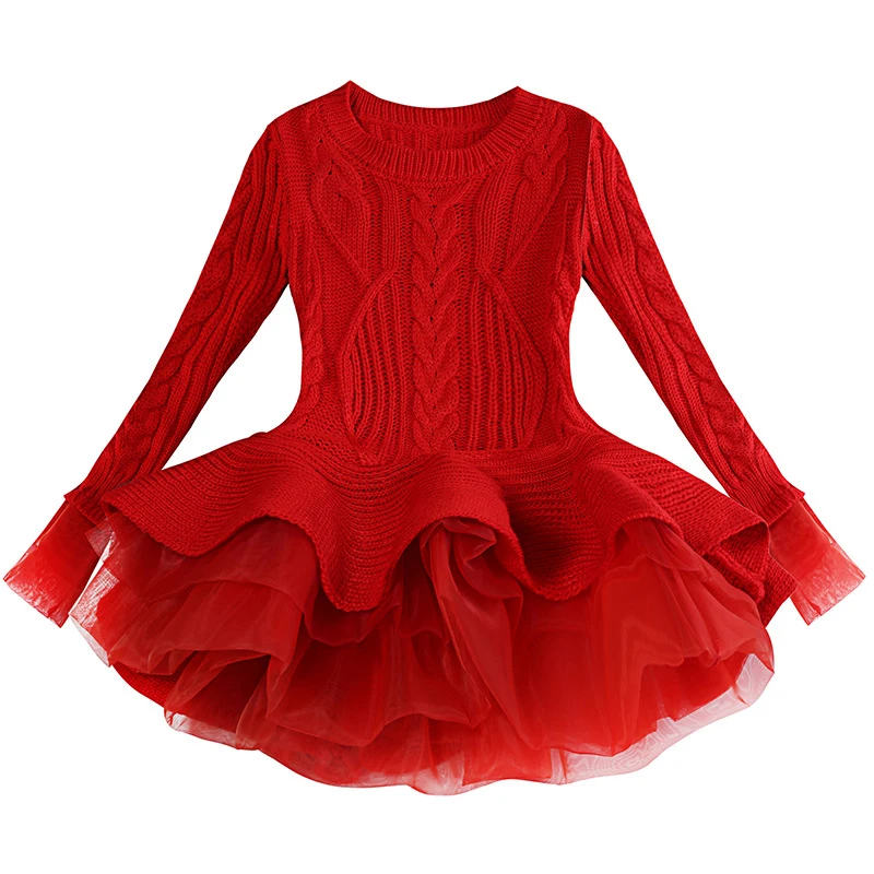 

Raisevern 2018 Thick Warm Girl Dress Party Dresses Knitted Chiffon Winter Kids Girls Clothes Children Clothes Girl Dress