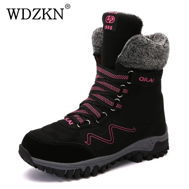 

WDZKN Big Size 35-42 Winter Warm Shoes Women Snow Boots Cow Suede Mid Calf Flat Boots Female Non-slip Waterproof Women Boots
