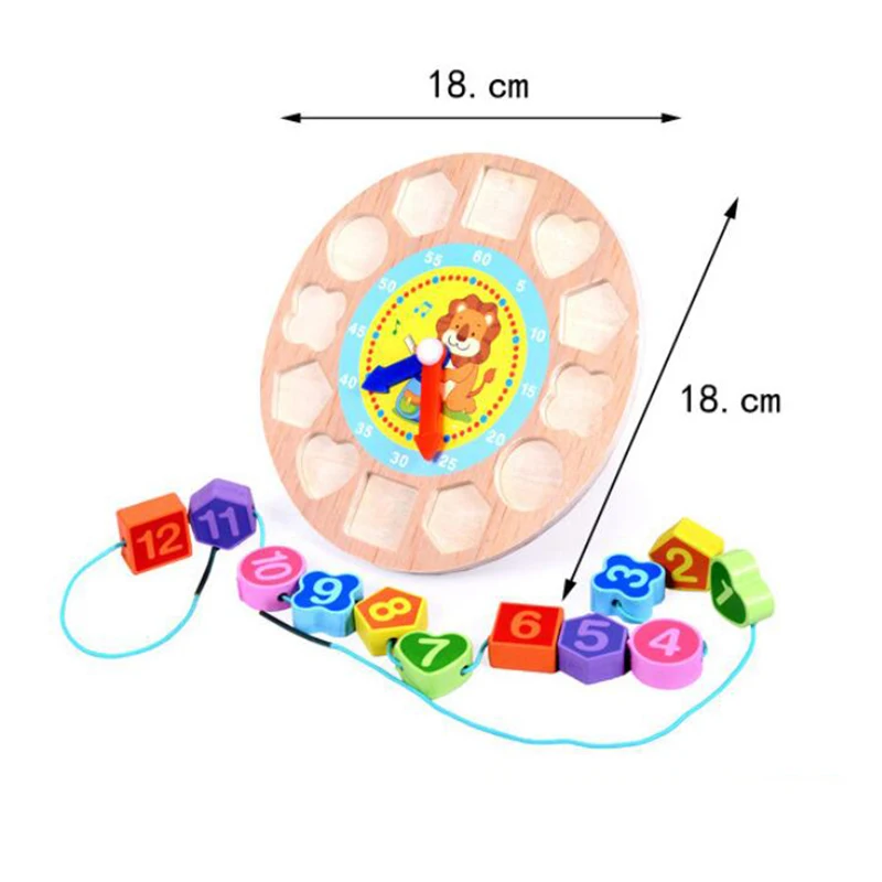 Деревянные строительные блоки, игрушки, геометрические совпадающие блоки, цифровые часы с номером и животным из бисера, детские развивающие Игрушки для раннего возраста
